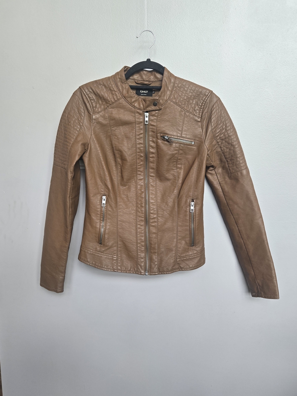 Only Women’s Tan Faux Leather Moto Jacket